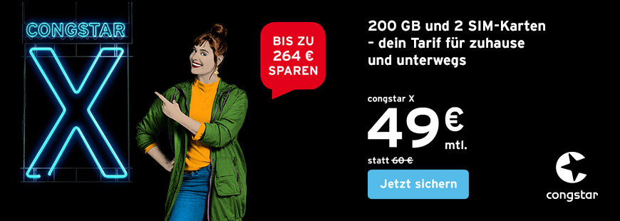 congstar X Aktion bis zum 5.7.2021: 49  statt 60  pro Monat