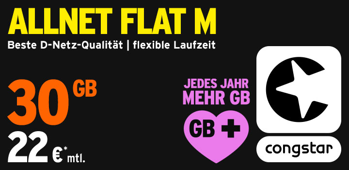 Dauerhaft 30 GB im congstar Allnet Flat M Tarif