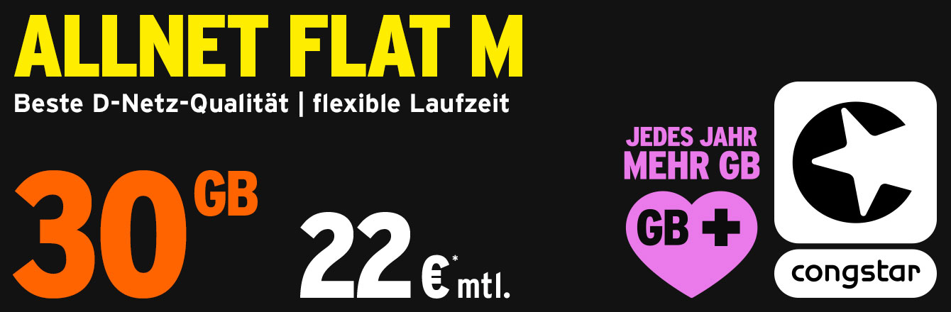 Dauerhaft 30 GB im congstar Allnet Flat M Tarif