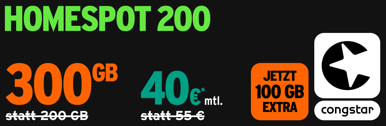 congstar: Homespot 200 mit dauerhaft 300 GB