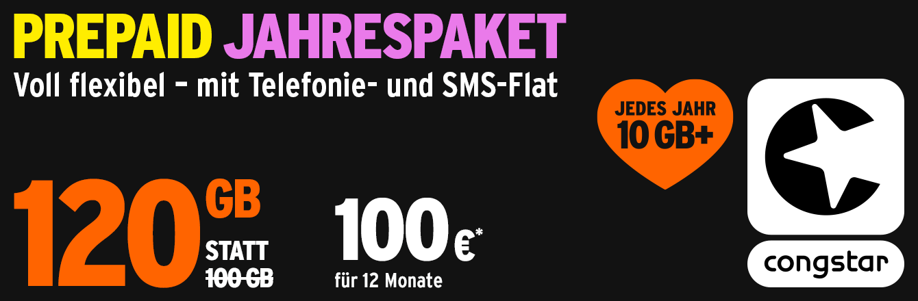 20 GB on top: 120 GB statt 100 GB im congstar Jahrespaket